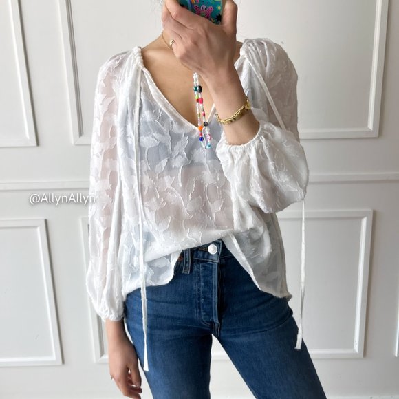 Sheer Blouse with Floral Applique - Picture 6 of 16